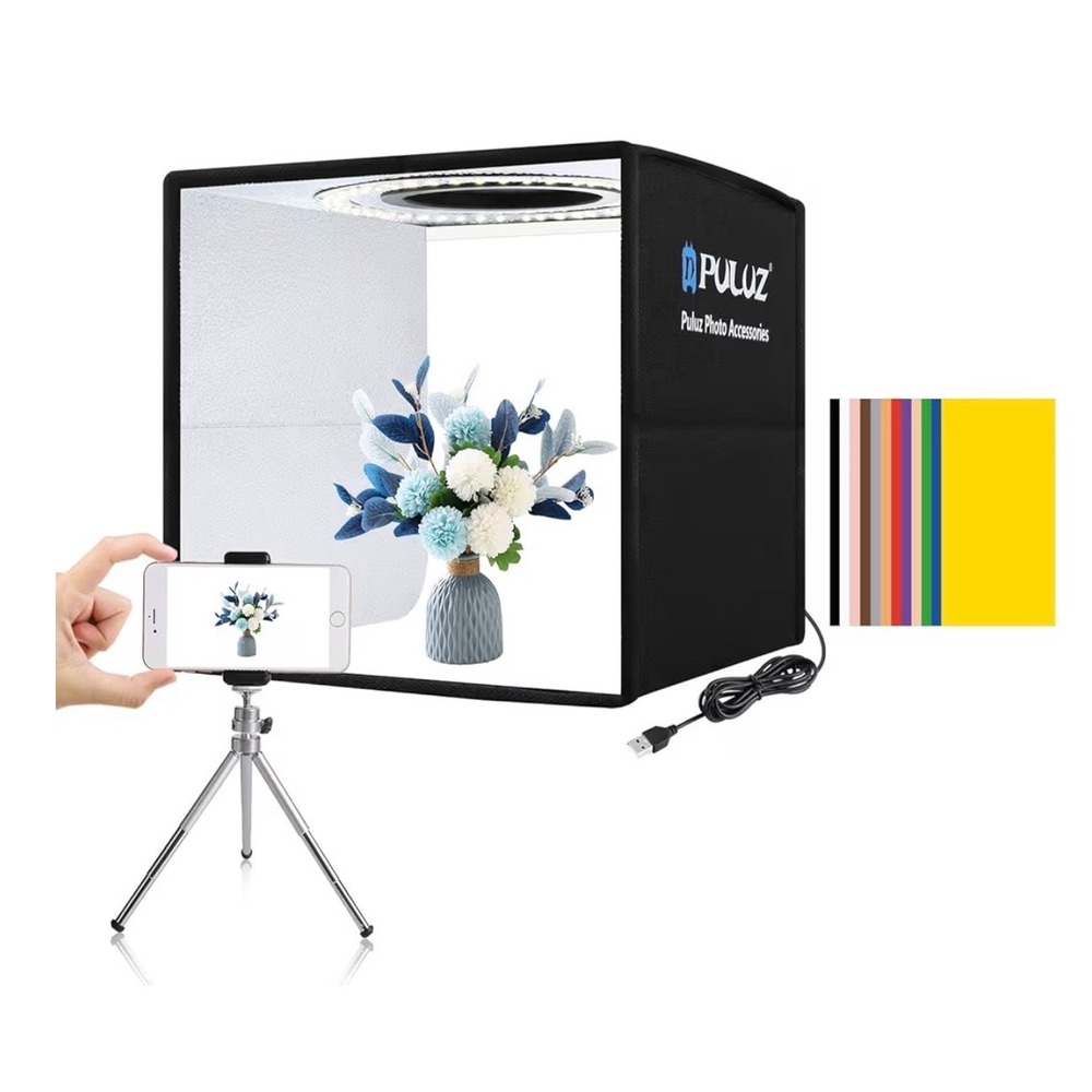 Puluz 25cm Foldable LED Ring Light Studio Box 12 Color Backgrounds Photography